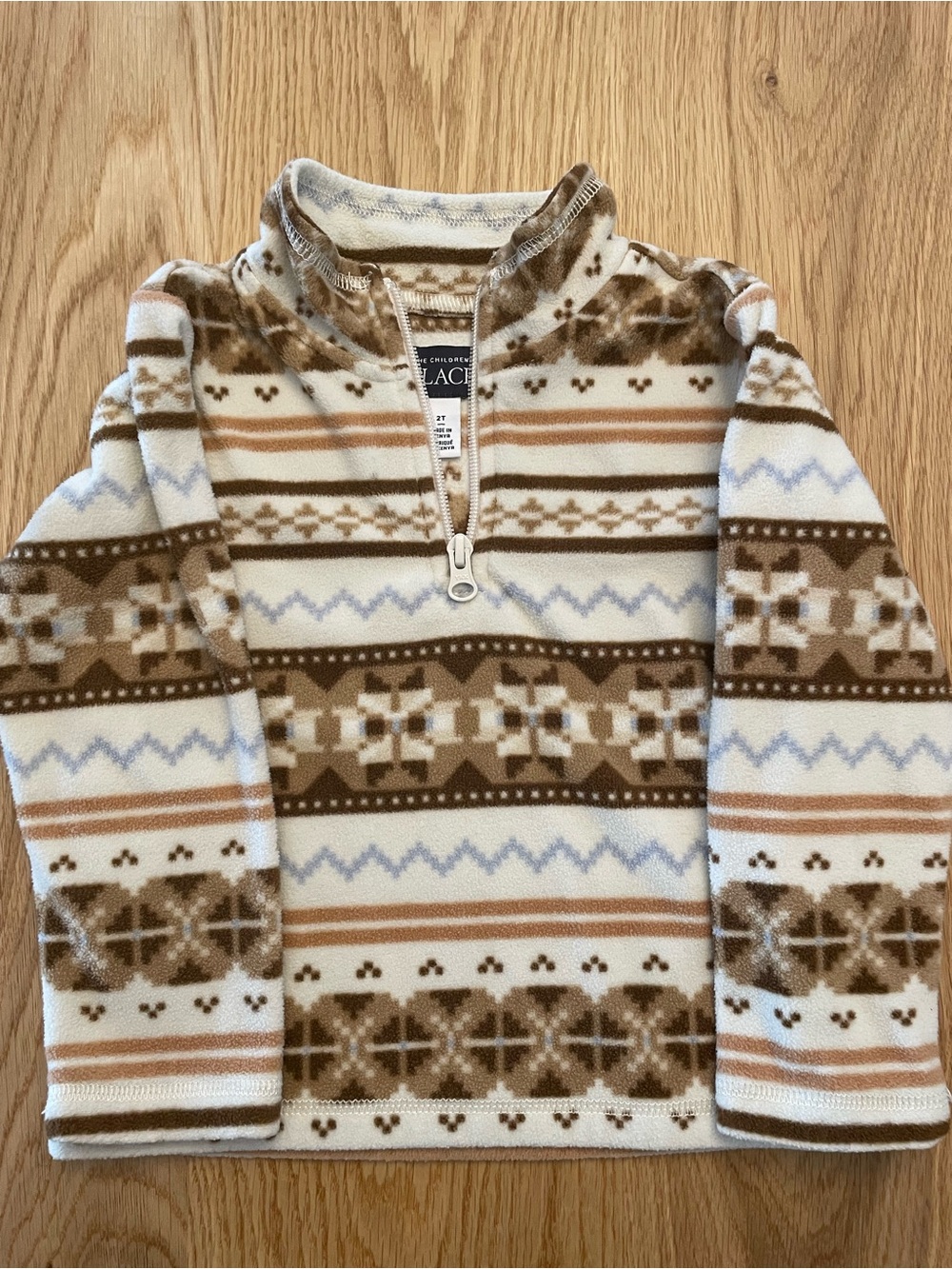 The Children's Place Brown & Cream Fair Isle Quarter-Zip Fleece Sweater